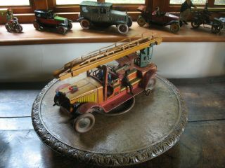 Gunthermann Fire Engine Ladder Truck Germany Tin Toy Vintage Tinplate Wind Up 2