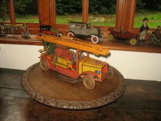 Gunthermann Fire Engine Ladder Truck Germany Tin Toy Vintage Tinplate Wind Up 3