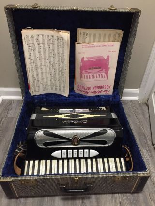 Vintage Italian Contello Accordion Pearl 120 Button 41 Keys W/case And Music