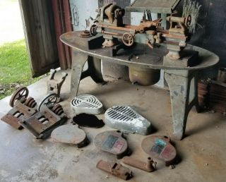 Vintage Metal Lathe And Stand With South Bend & Craftsman Atlas Parts,  Cast Iron