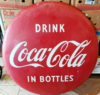 Vintage Early/pre 1950 " Drink Coca Cola In Bottles " 4 Ft Metal Button Great Look