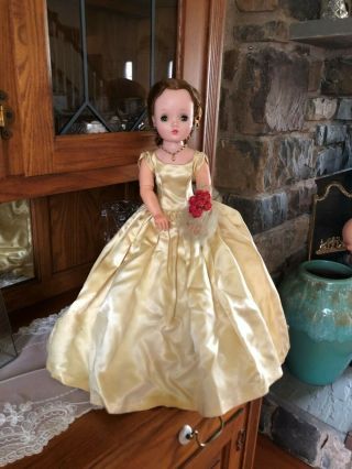 Madame Alexander Cissy Doll With Yellow Slipper Satin Gown With Flowers