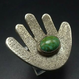Vintage Leo Coriz Kewa Tufa Cast Sterling Silver Hand,  Turquoise Ring Size 6.  5
