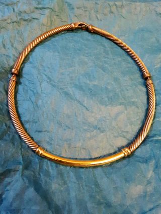Vintage David Yurman Classic Sterling Silver Cable,  14k Gold Choker Necklace