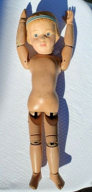 16 " Antique Wood Schoenhut Girl Doll Tlc For Repair/project All