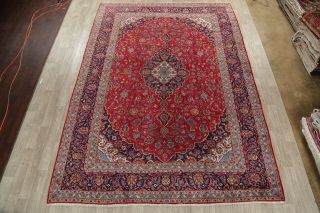 Traditional Vintage Area Rug Hand - Knotted Wool Oriental Floral Red Carpet 10x14