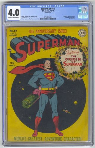 Superman 53 Cgc 4.  0 Vintage Dc Comic Key Origin Retold Classic Cover 100th Ann