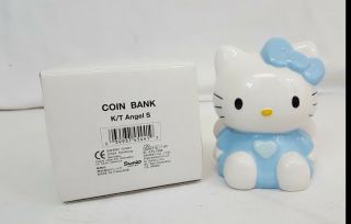 Vtg 1998 Sanrio Hello Kitty Blue Angel Wings Ceramic Coin Piggy Bank Rare /