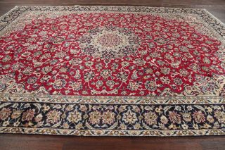 Holiday Red Vintage Floral Najafabad Area Rug Wool Hand - Knotted Dining Room 9x13