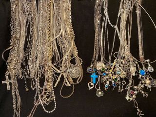 540g - Vintage 925 Sterling Silver Chains And Necklaces With Some Mystery Stones 2