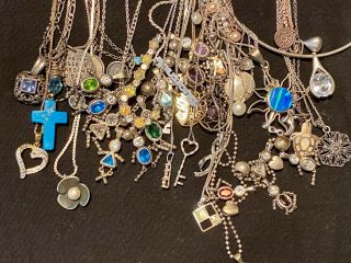540g - Vintage 925 Sterling Silver Chains And Necklaces With Some Mystery Stones 3