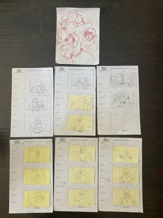 Scooby Doo Animation Drawing Production Art Story Board Sketch 7 Piece