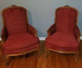 Vintage French Country Louis Xv Style Creme Floral Accent Arm Chairs