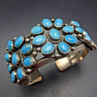 Vintage Navajo Sterling Silver & Easter Blue Turquoise Cluster Cuff Bracelet 68g