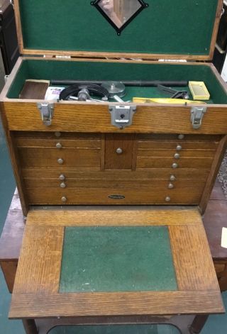 Vintage H Gerstner And Sons Oak 11 Drawers Machinists Tool Chest Tools