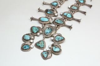 Vintage Navajo Squash Blossom Necklace - Sterling Silver And Turquoise - Massive
