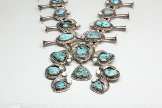 Vintage NAVAJO Squash Blossom Necklace - Sterling Silver and Turquoise - MASSIVE 2