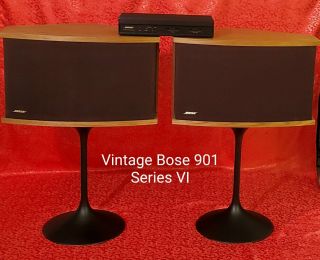 Vintage Bose 901 Series Vi Speakers W/equalizer And Tulip Stands,