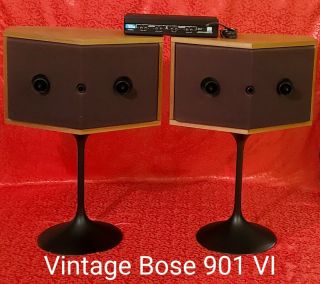 Vintage Bose 901 Series VI Speakers W/Equalizer and Tulip Stands, 2