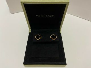 Auth Van Cleef & Arpels Vintage Alhambra 18k Yellow Gold Onyx Earrings