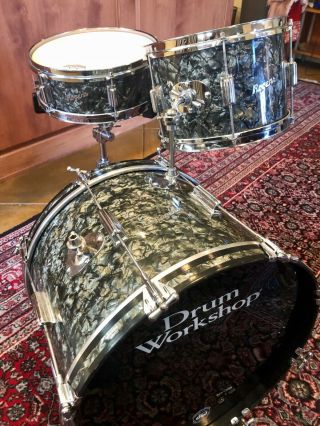 Vintage 1960s Rogers Tower Black Diamond Pearl Drums - Cleveland Era