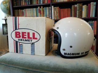 Vintage 1975 Bell Magnum Iii Toptex Helmet W/ Old Box White