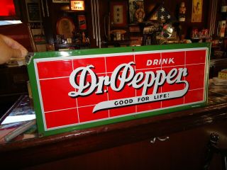 Vintage Dr.  Pepper Porcelain Advertising Sign,  Texlite Dallas 26x10.  5