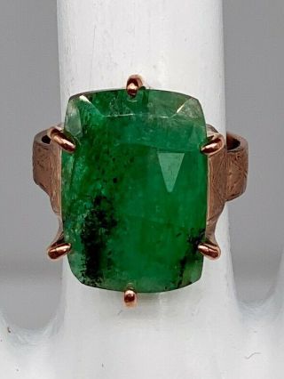 Antique 1940s Retro $10,  000 15ct Colombian Emerald Old Cut 14k Rose Gold Ring