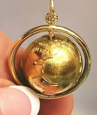 Vintage 1960’s 14k Yellow Gold Spinning 3d World Globe Earth Pendant Charm