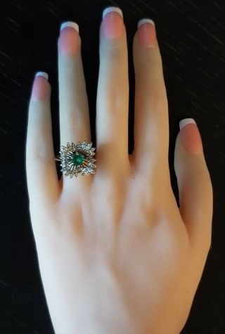 14k Gold Emerald Diamond Ring/Vintage 14k Gold Diamond Emerald Starburst Ring 2