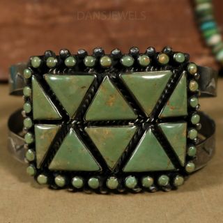 Old Pawn Vintage Unique Handmade Big Navajo Sterling Cluster Turquoise Bracelet