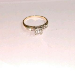 14K Yellow Gold.  70CT White Diamond Woman ' s Engagement Solitaire Ring Size 9 VTG 2