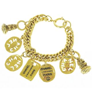 Authentic Chanel Cc Rue Cambon Bracelet Gold - Tone Accessory Vintage 81er867