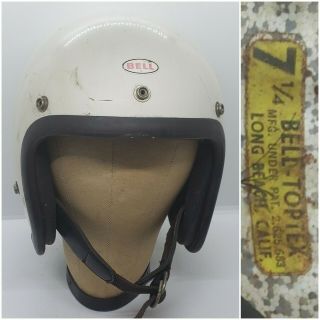 Old Vintage 1968 Bell Motorcycle Helmet Sz 7 1/4 White Toptex Long Beach
