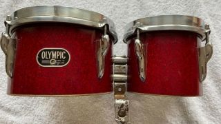 1960s Vintage Premier Olympic Bongos Red Sparkle 6 And 8 Inches