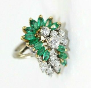 Vintage 18k White Gold,  Marquise Emerald,  Diamond Womens Ring: Size 4,  7.  4 Grams
