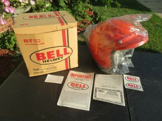 Nos Vintage 1976 Bell Rt Orange Motorcycle Helmet 7 5/8 W/original Box & Papers