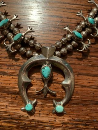 Vintage Native American Navajo Squash Blossom Necklace Turquoise 2