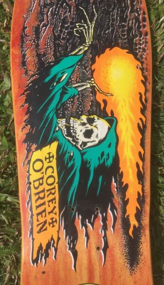 Vintage OG Santa Cruz Corey O’Brien Reaper Skateboard Deck.  Red Stain. 3