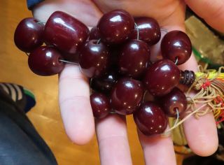 Vintage Red Cherry Amber Bakelite Faturan Prayer Beads 106grams