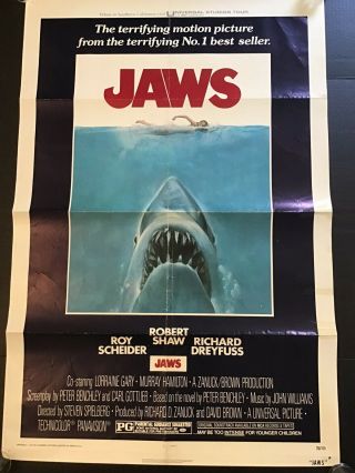 Jaws 1975 Vintage Folded One - Sheet Movie Poster