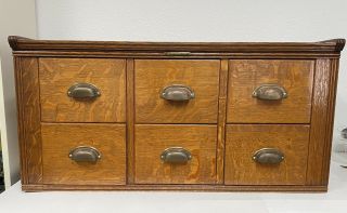 Vintage Yawman And Erbe Mfg Tiger Oak 6 Drawer Wooden Library Card File Cabinet