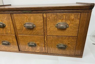 Vintage Yawman and Erbe MFG Tiger Oak 6 Drawer Wooden Library Card File Cabinet 2