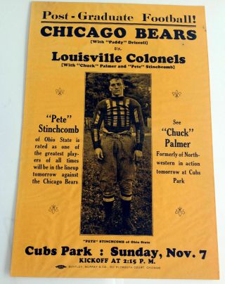 Chicago Bears Vs Louisville Colonels Vintage 1926 Nfl Broadside (cubs Park)