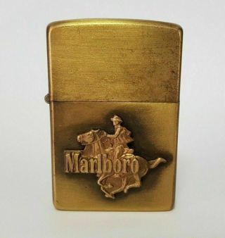 Vintage 1982 Marlboro Cowboy Horseback Rider Brass Zippo Lighter - Very Rare