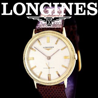 Vintage 14k Yellow Gold Longines Dress Wristwatch With Silver Dial Ca1960s