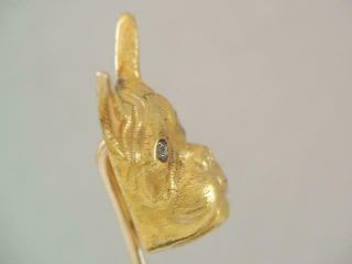 ANTIQUE ART NOUVEAU SOLID 14K GOLD DIAMOND EYES BOXER / BULL DOG STICK PIN 3