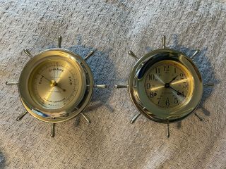 Vintage Seth Thomas Helmsman - W E537 - 001a Nickel Plated Ships Clock And Barometer