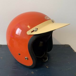 Vintage 1970’s Bell Magnum Ii Orange Open Face Motorcycle Helmet 7 1/4 58 Cm Mag
