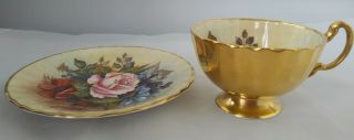Vintage Aynsley Signed Bailey Cabbage Rose Tea Cup & Saucer Look Bone China